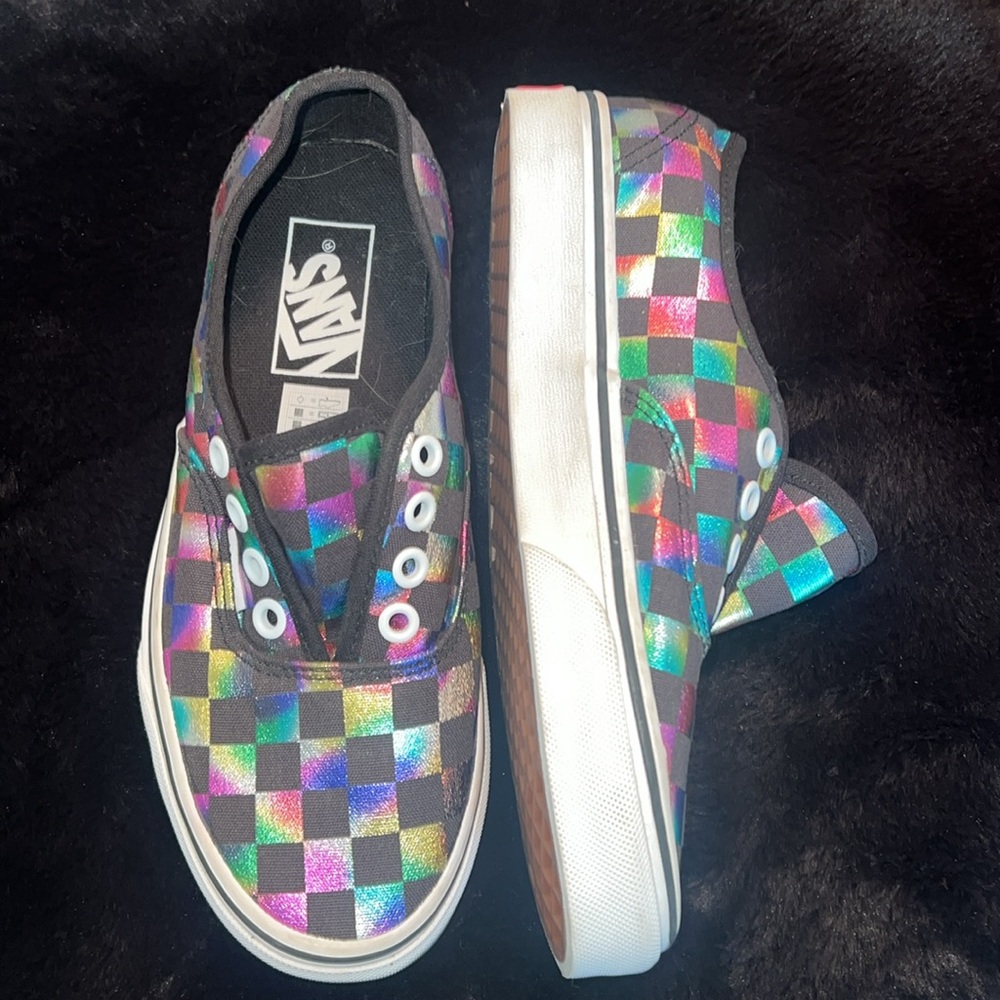 🎯VANS•METALLIC CHECKERBOARD LOW TOP LACE UP•SIZE M4|W5.5|EUR35 - Picture 3 of 15